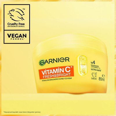 Garnier C Vitamini Fresh & Bright Aydınlatıcı Nemlendirici Sorbe Yüz Kremi 85 ML, Vegan & Cruelty Free